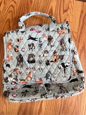 Vera Bradley Quilted Dog Print Backpack Tote - Light Gray